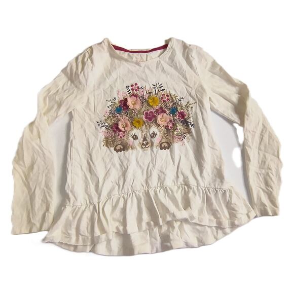 Isaac Mizrahi Other - Isaac Mizrahi Girls Shirt Ruffle Hem Sequin Flower Long Sleeve White Sz 7-8 G001
